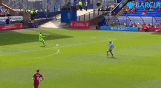 A gif of Faye Kirby passing the ball to Man City midfielder Laura Coombs and then saving her shot.