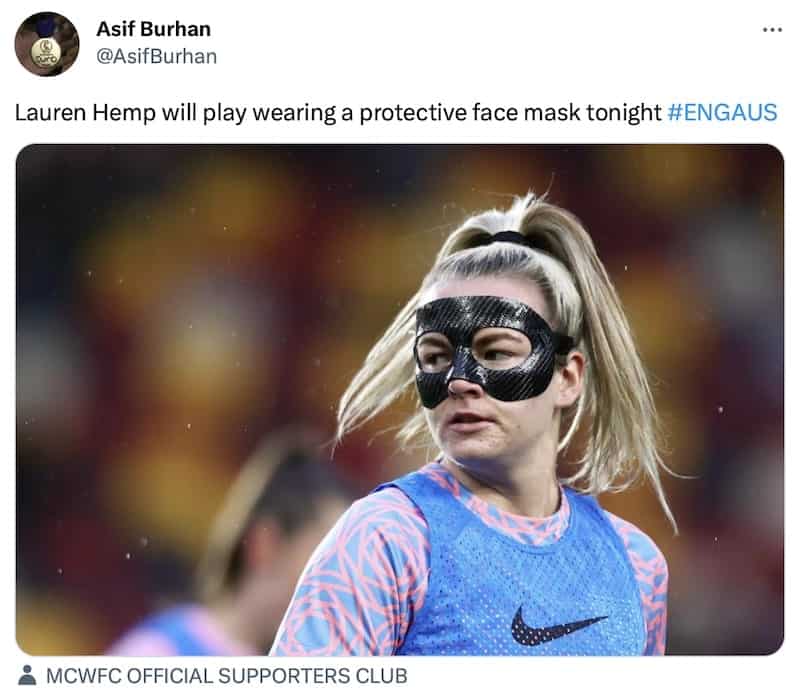 Lauren Hemp warming up to play Australia in Brentford.